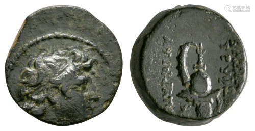 Ancient Greek Coins - Seleukid - Tryphon - Helmet Chalkous