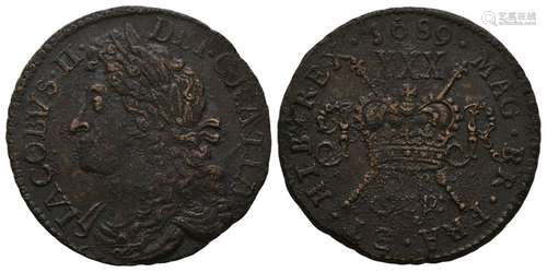 World Coins - Ireland - James II - September 1689 - Large Gunmoney Halfcrown