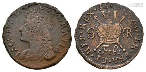 World Coins - Ireland - James II - February 1689 - Gun Money Sixpence