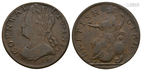 English Milled Coins - George II - 1788 - Evasion 'Cornwallis - British Girls' Halfpenny