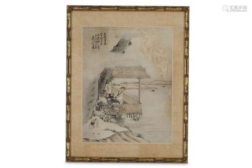 FOUR CHINESE PAINTINGS.   Qing Dynasty. Comprising: a landscape on silk with a boat on a lake