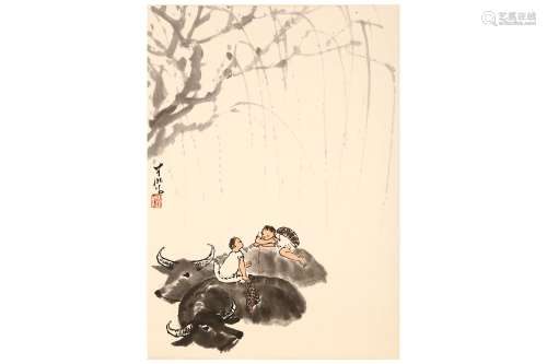 LI (attributed to, 1907 – 1989). Ink and colour on paper, Chinese hanging scroll, 68 x 50cm. 李可染（傳）