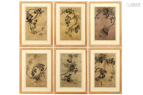 CHEO SEOK-WAN  (attributed to). Vines, ink on paper, Korean  leaf paintings, 43 x 27cm. (6) 葡萄圖六幅，