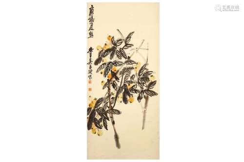 FIVE WORKS ATTRIBUTED TO WU CHANGSHOU (1844 - 1927). Ink and colour on paper, Chinese hanging