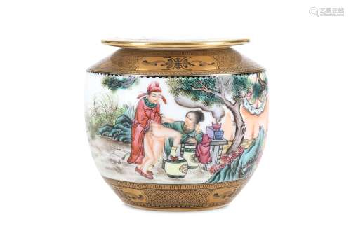 A CHINESE FAMILLE ROSE 'EROTIC' JAR AND COVER.  20th Century. The ovoid body painted with enamels