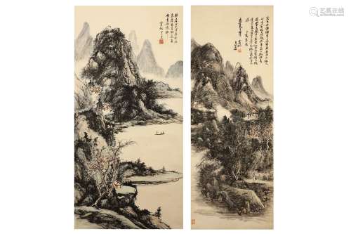 TWO WORKS ATTRIBUTED TO HUANG BINHONG (1865 - 1955). Ink on paper, Chinese hanging scrolls, *cm, 110