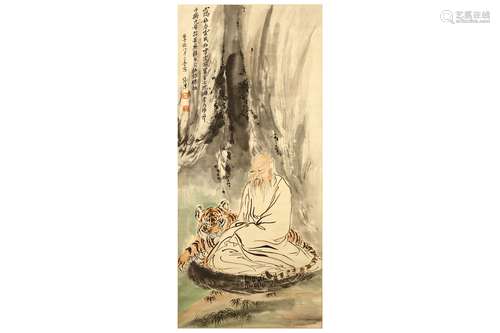 ZHANG  (follower of 1882-1940). An Immortal with a tiger, ink and colour on paper, a hanging scroll,