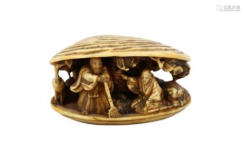 AN IVORY NETSUKE OF THE CLAM’S DREAM. 19th Century. An open shell revealing the interior depicting