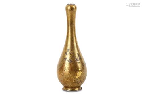 A GOLD LACQUER BOTTLE VASE. Meiji period. Finely decorated with autumn flowers, in gold lacquer