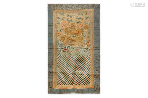 TWO CHINESE SILK PANELS. 19th/20th Century. One depicting a gold dragon chasing a sacred pearl of