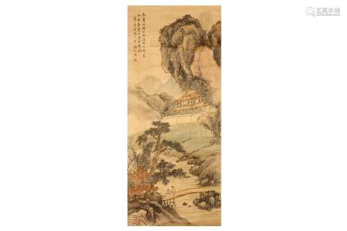 FENG   (attributed to, 1882 - 1954). Ink and colour on silk, Chinese hanging scroll, 88 x 38cm.