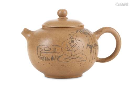 A CHINESE YIXING ZISHA TEAPOT AND COVER. 19th Century, dated Ji Mao Nian. With an ovoid body incised