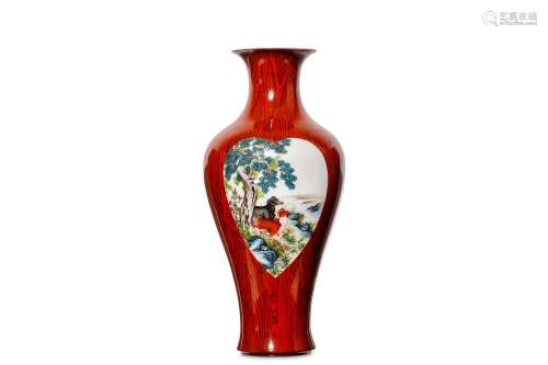 A CHINESE FAUX-BOIS GROUND VASE. 20th Century. Of baluster form with rounded shoulders and a