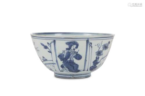A CHINESE BLUE AND WHITE 'IMMORTALS' BOWL. Ming Dynasty, Wanli period. Painted with an Immortal