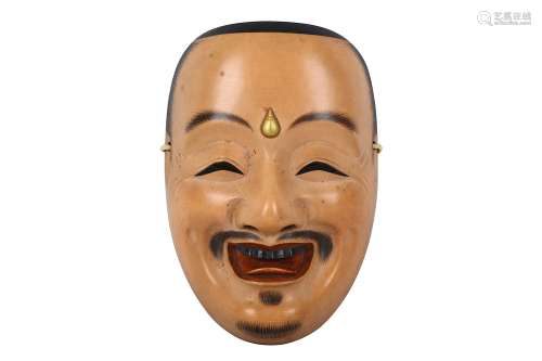A KYOGEN MASK BY NAGASAWA UJIHARU (1912 - 2003). The mask of Fuku no kami (the lucky god), carved in