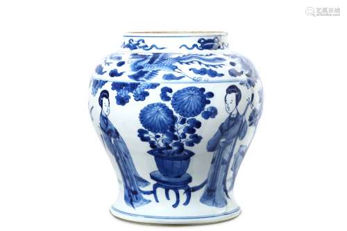 A CHINESE BLUE AND WHITE 'LADIES' BALUSTER VASE. Qing Dynasty, Kangxi period. Painted with four