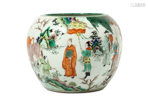 A CHINESE FAMILLE VERTE BOWL. The tapered ovoid body rising to an incurved mouth, decorated around