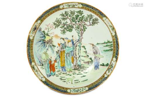 A CHINESE FAMILLE ROSE FIGURATIVE CHARGER. Qing Dynasty. Painted with a group of six figures by