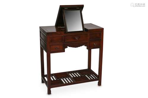 A CHINESE WOOD DRESSING TABLE. Late Qing Dynasty. The rectangular top with a mirror above an