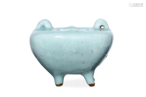 A CHINESE CELADON-GLAZED INCENSE BURNER. Qing Dynasty, 18th Century. Thickly potted, the rounded