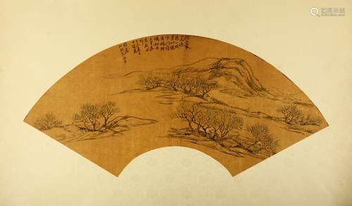 TWO CHINESE FAN PAINTINGS. Late Qing Dynasty. Ink and colour on paper and ink on silk, mounted on