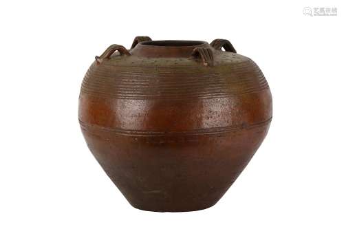 A LARGE BIZEN JAR. 20th Century. A stoneware of unglazed reddish colour, with incised comb pattern