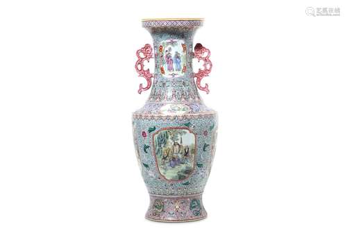 A LARGE CHINESE FAMILLE ROSE 'EIGHTEEN LUOHAN' VASE.  half of 20th Century. With a tapered body