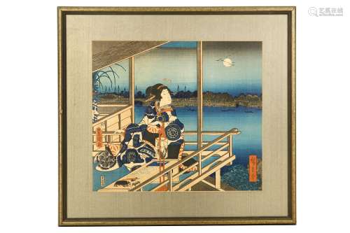 WOODBLOCK PRINTS BY KUNISADA AND OTHERS. 19th Century. Two oban tate-e by Kunisada, showing two of