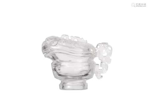 A CHINESE CRYSTAL ARCHAISTIC POURING VESSEL AND COVER, YI. 19th/20th Century. With a globular body