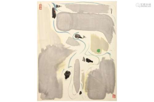 WU GUANZHONG   (attributed to, 1919 - 2010). Ink and colour on paper, Chinese hanging scroll, 58 x