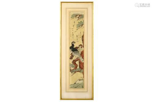 ATTRIBUTED TO KORYUSAI. 18th century. A woodblock print, a narrow format (Hashira-e), depicting a
