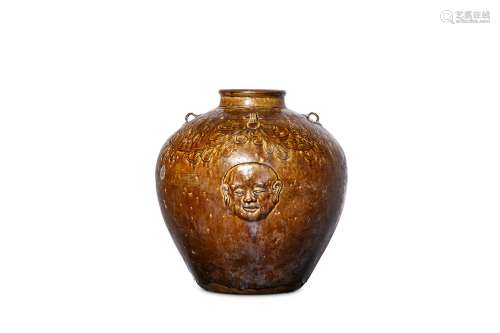 A LARGE CHINESE MARTABAN JAR.  Ming Dynasty. Robustly potted, with the ovoid body rising to a