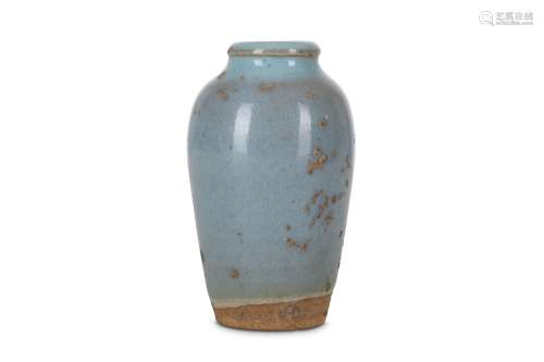 A CHINESE MINIATURE JUN YAO VASE. Yuan Dynasty or later. The tapered ovoid body with an everted