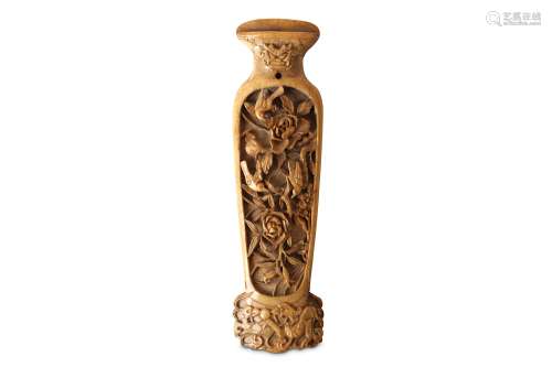 A CHINESE BONE 'VASE' PLAQUE. Qing Dynasty, 19th Century. Carved to the body with birds and blossoms