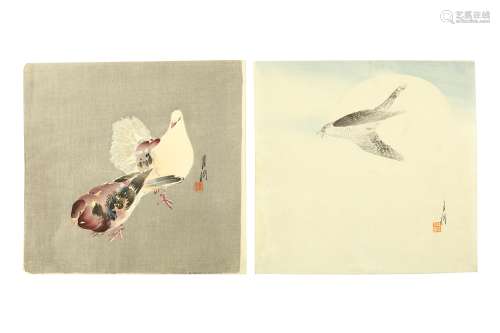 OGATA GEKKO (1859 - 1920). Two woodblock prints, shikishi format, doves, a cuckoo against the