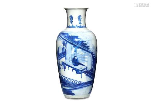 A CHINESE BLUE AND WHITE VASE.  Qing Dynasty, Kangxi period. With an ovoid body decorated with a