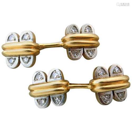 Retro 18k Gold Diamond Cufflinks