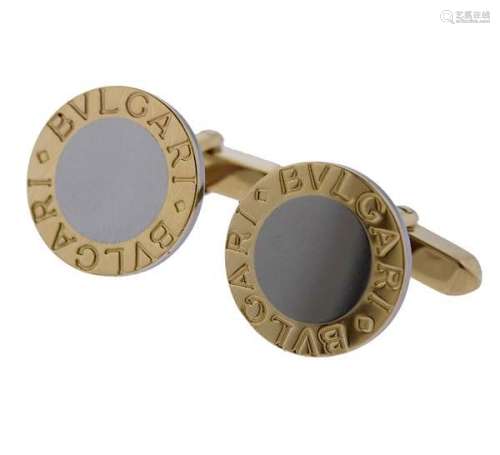 18K Gold Steel Circle Cufflinks