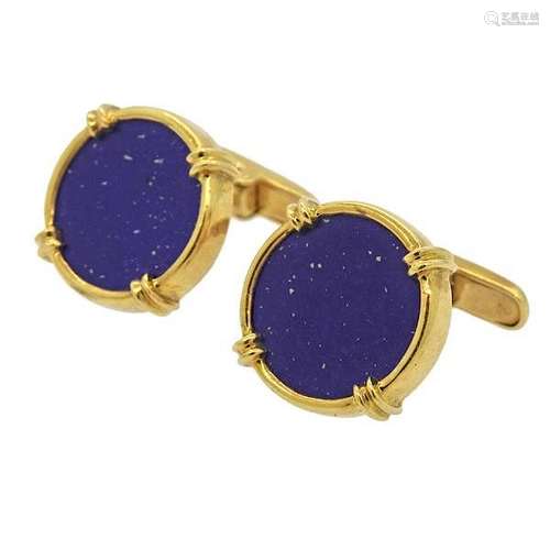 18k Gold Lapis Cufflinks