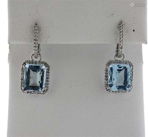 14k Gold Diamond Blue Stone Earrings