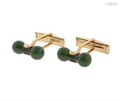 Mid Century Nephrite 14k Gold Cufflinks