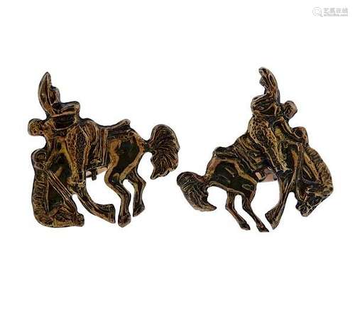 14k Gold Sterling Silver Equestrian Horse Cufflinks