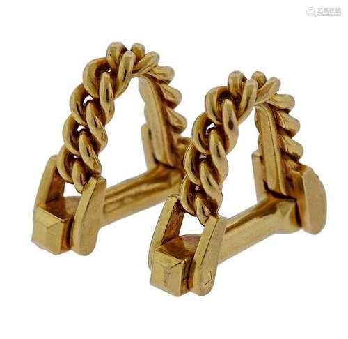 Mid Century 18K Gold Stirrup Cufflinks