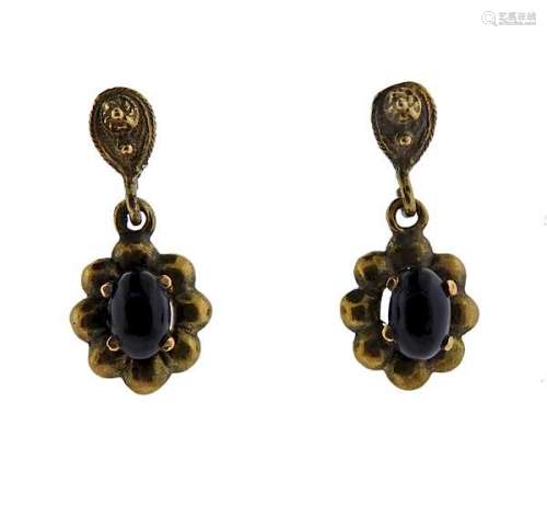 Antique 14K Gold Onyx Drop Earrings
