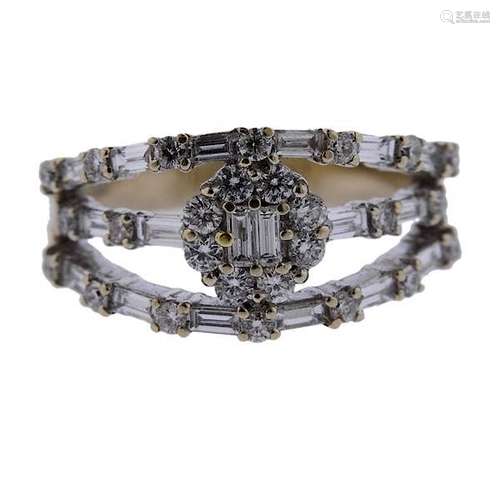 18K Gold Diamond Three Row Band Ring