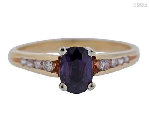 14K Gold Diamond Sapphire Ring