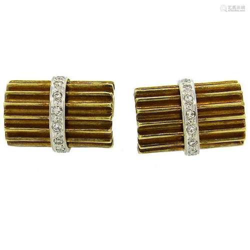 Mid Century Diamond 18k Gold Cufflinks