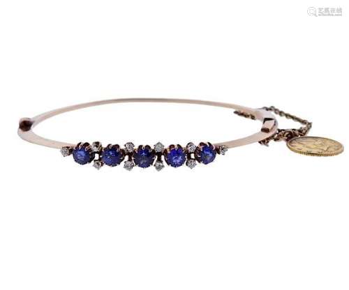 Antique 14k Gold Diamond Blue Stone Bracelet