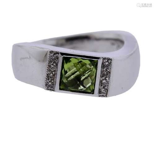 14K Gold Diamond Peridot Band Ring