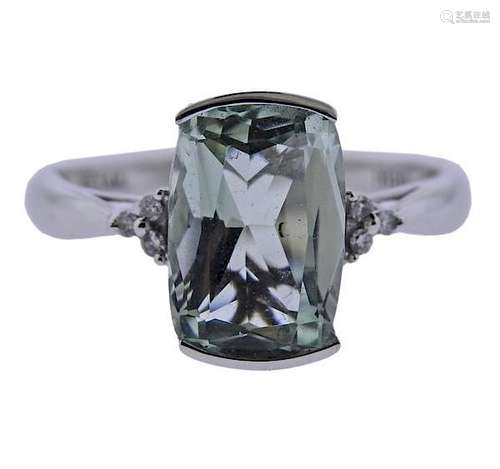 14K Gold Diamond Green Amethyst Ring